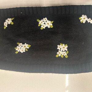 Floral Embroidered Black Headband